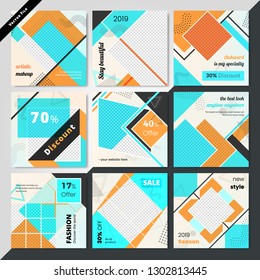9 Slides Unique Editable modern Social Media banner Template.Anyone can use This Design Easily.Promotional square web banner for social media. Elegant sale and discount promo - Vector.