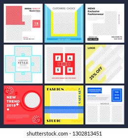 9 Slides Unique Editable modern Social Media banner Template.Anyone can use This Design Easily.Promotional square web banner for social media. Elegant sale and discount promo - Vector.