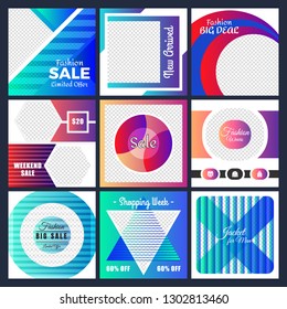 9 Slides Unique Editable modern Social Media banner Template.Anyone can use This Design Easily.Promotional square web banner for social media. Elegant sale and discount promo - Vector.
