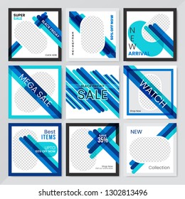 9 Slides Unique Editable modern Social Media banner Template.Anyone can use This Design Easily.Promotional square web banner for social media. Elegant sale and discount promo - Vector.