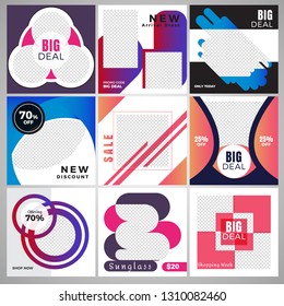 9 Slides Unique Editable modern Social Media banner Template.Anyone can use This Design Easily.Promotional square web banner for social media. Elegant sale and discount promo - Vector.