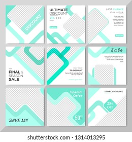 9 Slides Unique Editable modern Social Media banner Template.Anyone can use This Design Easily.Promotional square web banner for social media. Elegant sale and discount promo - Vector.