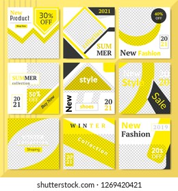 9 Slides Yellow Color Unique Editable modern Social Media banner Template.Anyone can use This Design Easily.Promotional square web banner for social media. Elegant sale and discount promo - Vector.