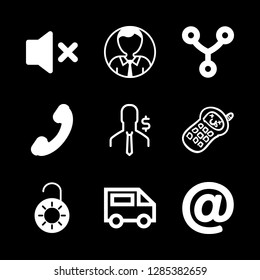 9 smartphone icons with arroba sign and mute speaker in this set