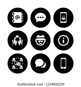 9 sms icons in vector set. chat, address, information circular button symbol and bully illustration for web and graphic design