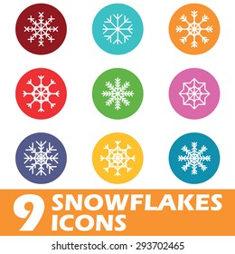 9 snowflakes icons set