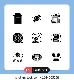 9 Solid Black Icon Pack Glyph Symbols for Mobile Apps isolated on white background. 9 Icons Set.