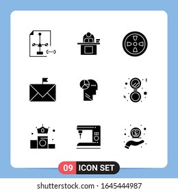 9 Solid Black Icon Pack Glyph Symbols for Mobile Apps isolated on white background. 9 Icons Set.