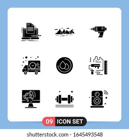 9 Solid Black Icon Pack Glyph Symbols for Mobile Apps isolated on white background. 9 Icons Set.