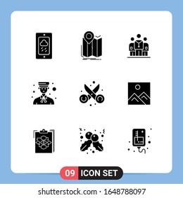9 Solid Black Icon Pack Glyph Symbols for Mobile Apps isolated on white background. 9 Icons Set.