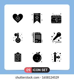 9 Solid Black Icon Pack Glyph Symbols for Mobile Apps isolated on white background. 9 Icons Set.