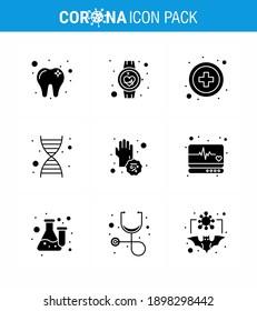 9 Solid Glyph Black Corona Virus pandemic vector illustrations  disease; covid; healthcare; virus; genetics viral coronavirus 2019-nov disease Vector Design Elements