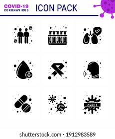 9 Solid Glyph Black Corona Virus pandemic vector illustrations  hiv; aids; protect; positive; drop viral coronavirus 2019-nov disease Vector Design Elements