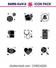9 Solid Glyph Black Coronavirus Covid19 Icon pack such as  care; roll; washing; paper; otolaryngologist viral coronavirus 2019-nov disease Vector Design Elements