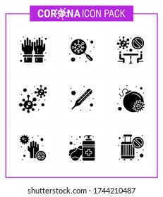 9 Solid Glyph Black Coronavirus disease and prevention vector icon  virus; covid; search; coronavirus; team viral coronavirus 2019-nov disease Vector Design Elements