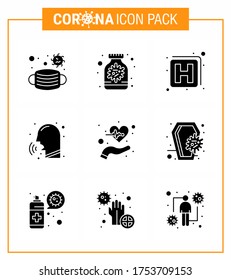 9 Solid Glyph Black Coronavirus Covid19 Icon pack such as  care; fever; hospital; couph; nose viral coronavirus 2019-nov disease Vector Design Elements