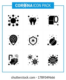 9 Solid Glyph Black Coronavirus Covid19 Icon pack such as  virus; bacteria; cleaning; medical; hospital viral coronavirus 2019-nov disease Vector Design Elements
