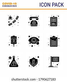 9 Solid Glyph Black coronavirus epidemic icon pack suck as  conjunctivitis; treatment; emergency; recovery; illness viral coronavirus 2019-nov disease Vector Design Elements