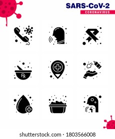 9 Solid Glyph Black Coronavirus disease and prevention vector icon  herbal; sign; couph; ribbon; hiv viral coronavirus 2019-nov disease Vector Design Elements