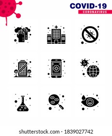 9 Solid Glyph Black Coronavirus Covid19 Icon pack such as  staying; coronavirus; bacteria; building; scientist viral coronavirus 2019-nov disease Vector Design Elements