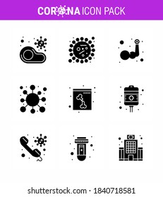 9 Enfermedad del coronavirus negro de glifo sólido y prevención de la enfermedad de los iconos vectores; construcción de cuerpos; covid; músculo; Enfermedad coronavirus viral brazo 2019-nov Elementos de diseño de vectores