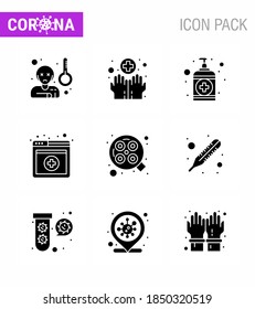 9 Solid Glyph Black Coronavirus Covid19 Icon pack such as  surgery; light; hand; services; medical viral coronavirus 2019-nov disease Vector Design Elements
