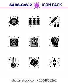 9 Solid Glyph Black coronavirus epidemic icon pack suck as  health; weight; vaccine; scale; medicine viral coronavirus 2019-nov disease Vector Design Elements