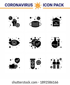 9 Solid Glyph Black coronavirus epidemic icon pack suck as  bacteria; eye; safety; drop; stay home viral coronavirus 2019-nov disease Vector Design Elements