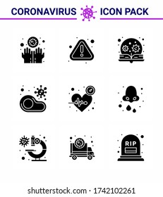 9 Solid Glyph Black viral Virus corona icon pack such as  restaurant; meat; education; food; virus viral coronavirus 2019-nov disease Vector Design Elements