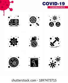 9 Solid Glyph Black viral Virus corona icon pack such as  patogen; infection; magnifying; virus; people viral coronavirus 2019-nov disease Vector Design Elements