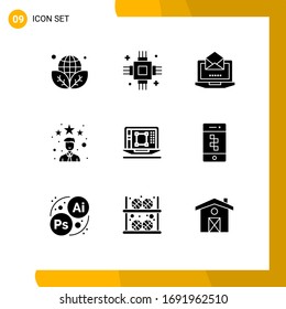 9 Solid Glyph concept for Websites Mobile and Apps laptop; rating; equipment; employee; open Editable Vector Design Elements