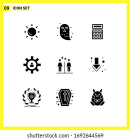 9 Solid Glyph concept for Websites Mobile and Apps signs; couple; calculate; love; lock Editable Vector Design Elements