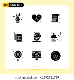9 Solid Glyph concept for Websites Mobile and Apps tea; cup; notebook; theatre; movie Editable Vector Design Elements