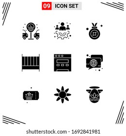 9 Solid Glyph concept for Websites Mobile and Apps chat; website; award ribbon; browser; furniture Editable Vector Design Elements