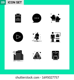 9 Solid Glyph concept for Websites Mobile and Apps abilities; notify; baking; notification; play Editable Vector Design Elements