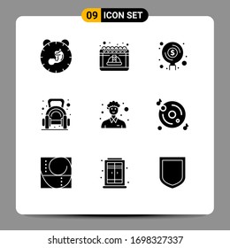 9 Solid Glyph concept for Websites Mobile and Apps weight; exercise; may; money; funds Editable Vector Design Elements