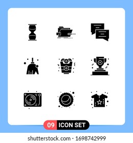 9 Concepto de glifo sólido para sitios web móviles y aplicaciones barrido; limpio; maquinista; escoba; elementos de diseño de vectores editables de educación