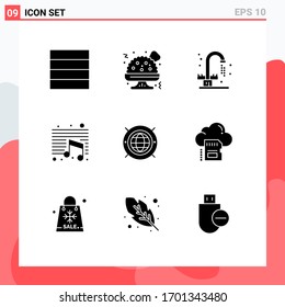 9 Solid Glyph concept for Websites Mobile and Apps card; computing; music; world; internet Editable Vector Design Elements