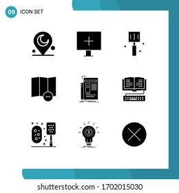 9 Solid Glyph concept for Websites Mobile and Apps newspaper; news; fast food; media; map Editable Vector Design Elements