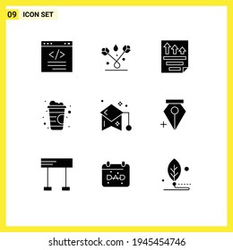 9 Solid Glyph concept for Websites Mobile and Apps education; line; tulip; drink; paper Editable Vector Design Elements