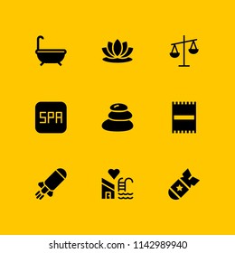 9 spa icon set with bomb, balance and hot stones vector illustration for graphic design and web