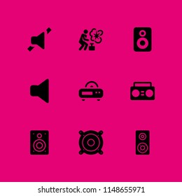9 speaker icon set with mute, radio and blaster vector illustration for graphic design and web