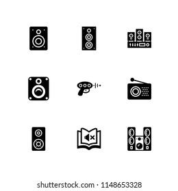9 speaker icon set with speaker, sound system and blaster vector illustration for graphic design and web