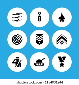 9 special icons in vector set. war tank, army, military and soldier illustration for web and graphic design