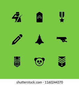 9 special icons in vector set. panda, soldier, war and military illustration for web and graphic design