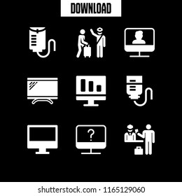 9 specialist vector icon set with monitor, cheking, drop counter and control icons for mobile and web