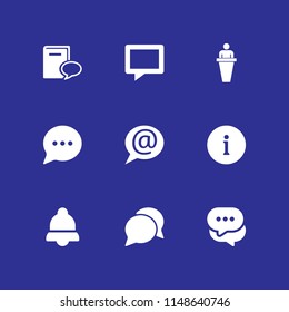 9 speech icon set with chat, book and speech bubble and lecture vector illustration for graphic design and web