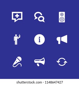 9 speech icon set with speaker, humanpictos and chat vector illustration for graphic design and web