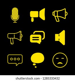 9 speech icons with sad face outlined emoticon and megaphone in this set