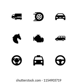 9 speed icons in vector set. motor, car, steering wheel and horse illustration for web and graphic design